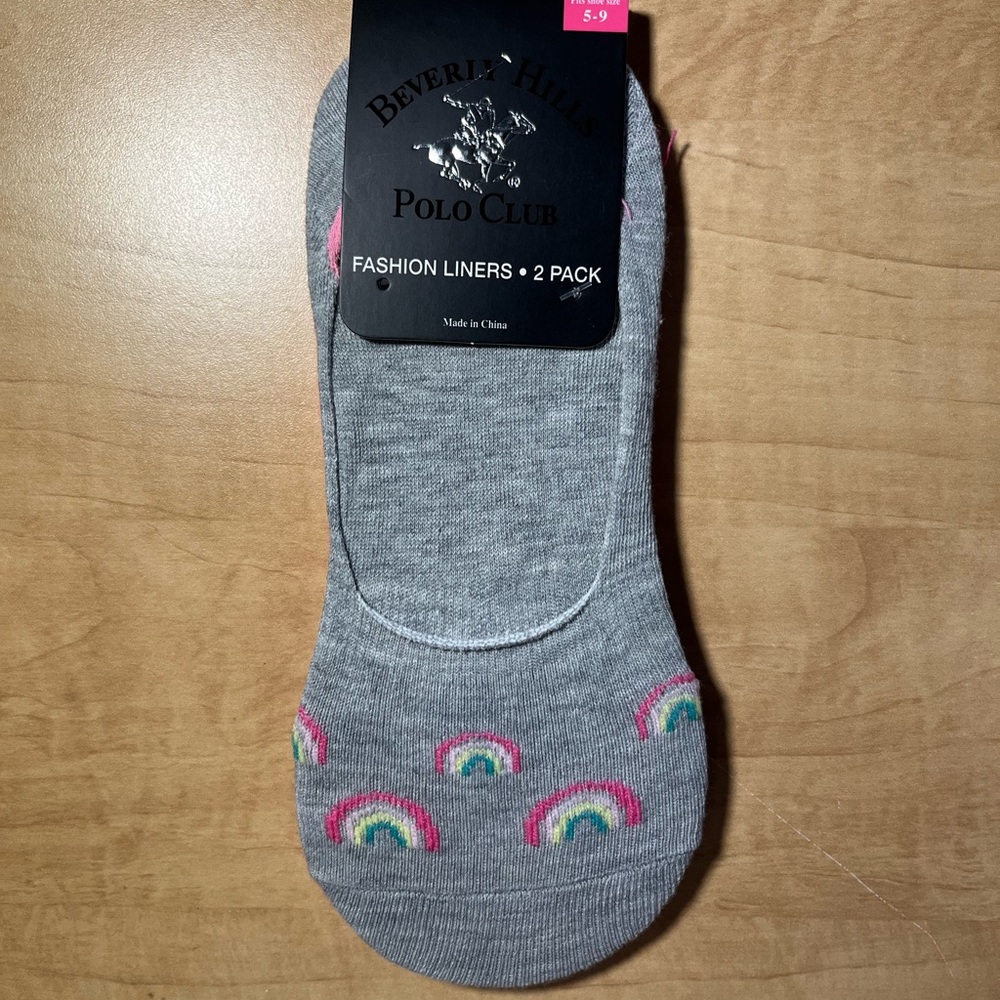 2 Pair Of Ladies Womens Beverly Hills POLO CLUB Socks NO-SHOW PINK Rainbow Gray